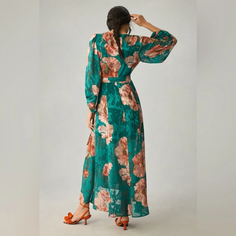 NWT Anthropologie Hutch Floral V-Neck Textured Wrap Maxi Dress - Picture 3 of 13